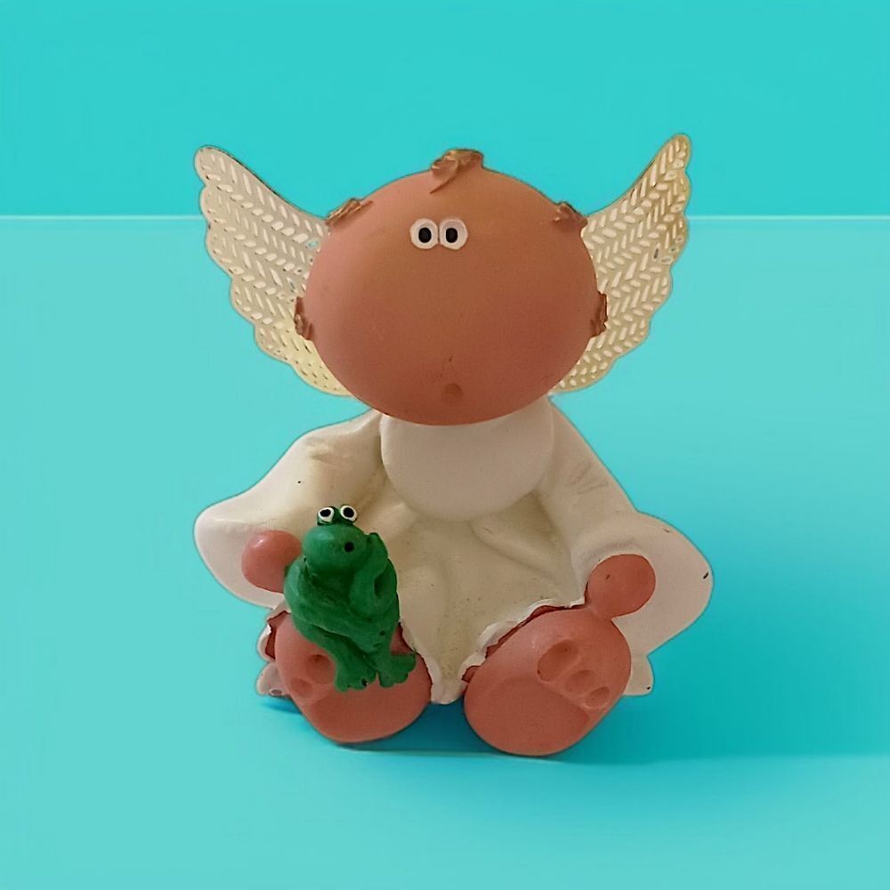 Kirks Kritters Angel Cheeks Figure Frog Russ Berrie 2001 Vintage Cherub Wings